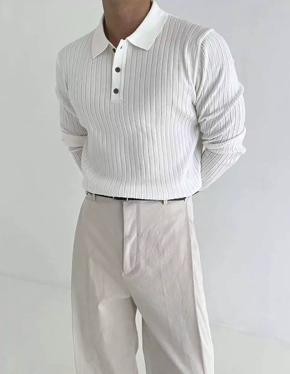 Jacquard Long-Sleeve Polo-Shirt - Men's Jacquard Long-Sleeve Polo-Shirt : Masculine & Confident Style Alex Shogun Men's Clothes