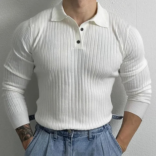 Jacquard Long-Sleeve Polo-Shirt - Men's Jacquard Long-Sleeve Polo-Shirt : Masculine & Confident Style Alex Shogun Men's Clothes