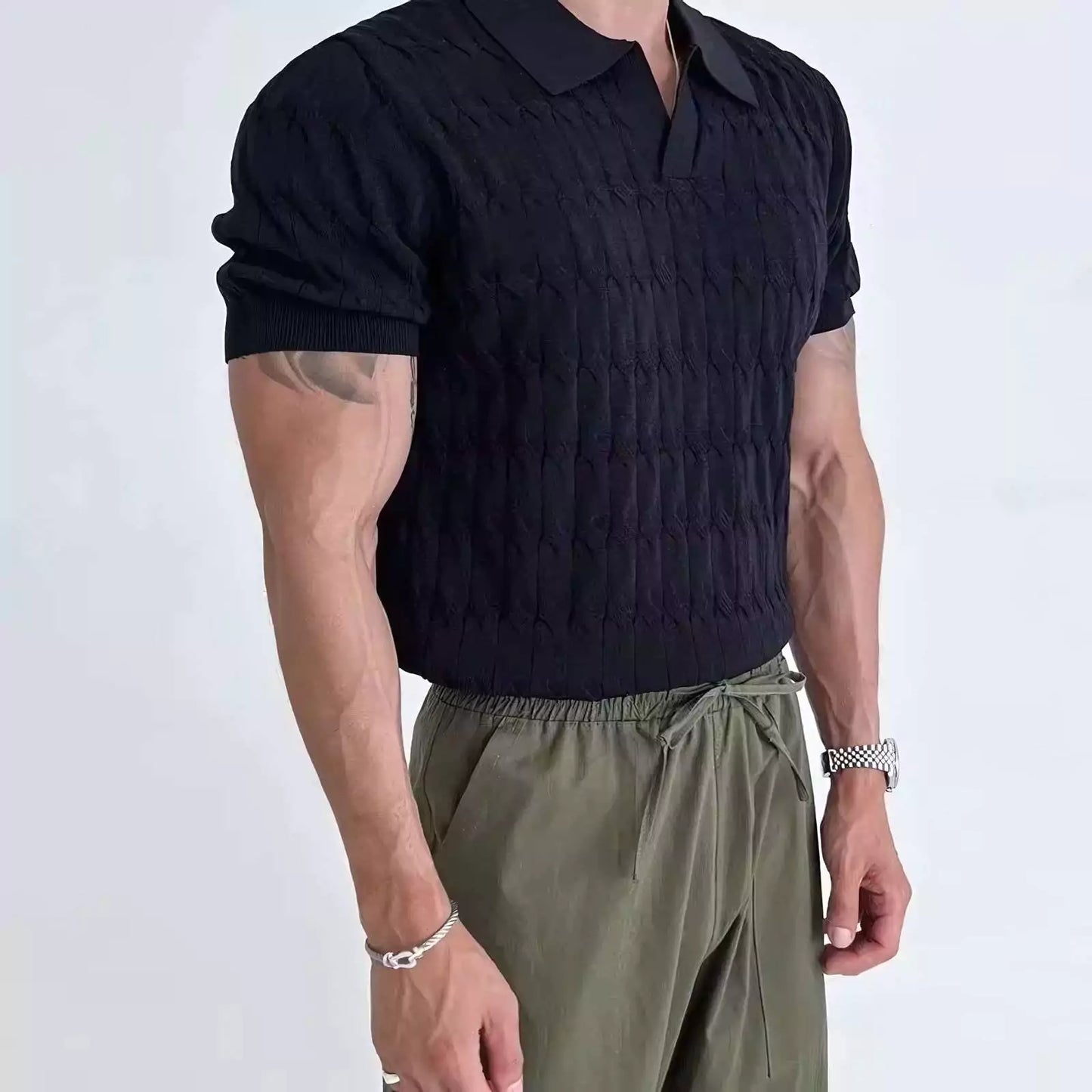 Knitted Jacquard Polo Shirt - Men's Slim Fit Polo Shirt - Knitted Jacquard, Breathable Alex Shogun Men's Clothes