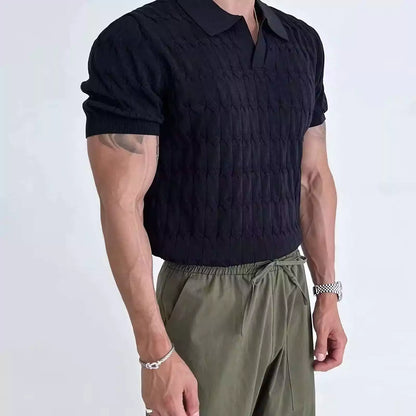 Knitted Jacquard Polo Shirt -  #  Polo Men's Slim Fit Polo Shirt - Knitted Jacquard, Breathable  Men's Knitted Jacquard polo shirt! Breathable keeps you cool, while the slim fit flatters. Short sleeves for all Seasons. Effortless Old money Korean style!