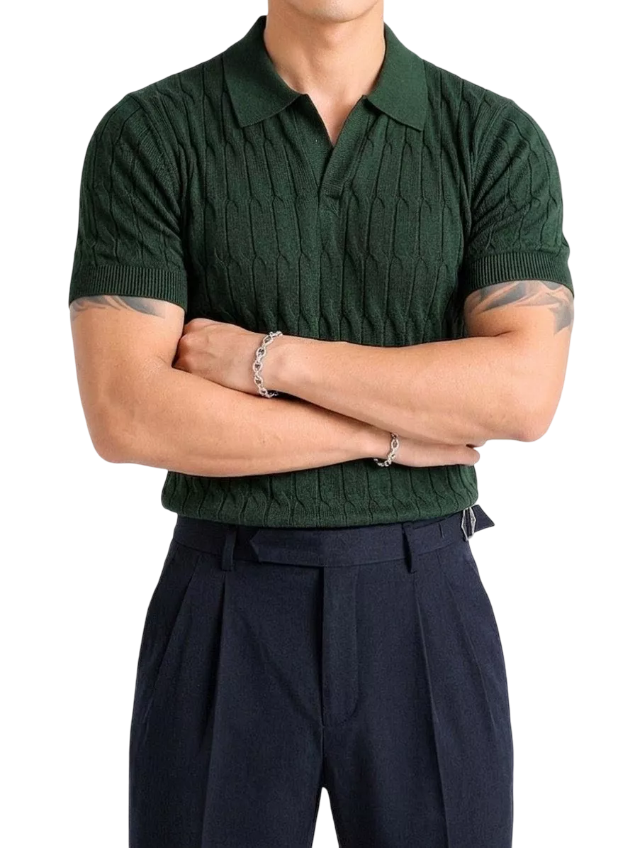Knitted Jacquard Polo Shirt - Men's Knitted Jacquard Polo | Masculine Classic | Alex Shogun Alex Shogun Men's Clothes