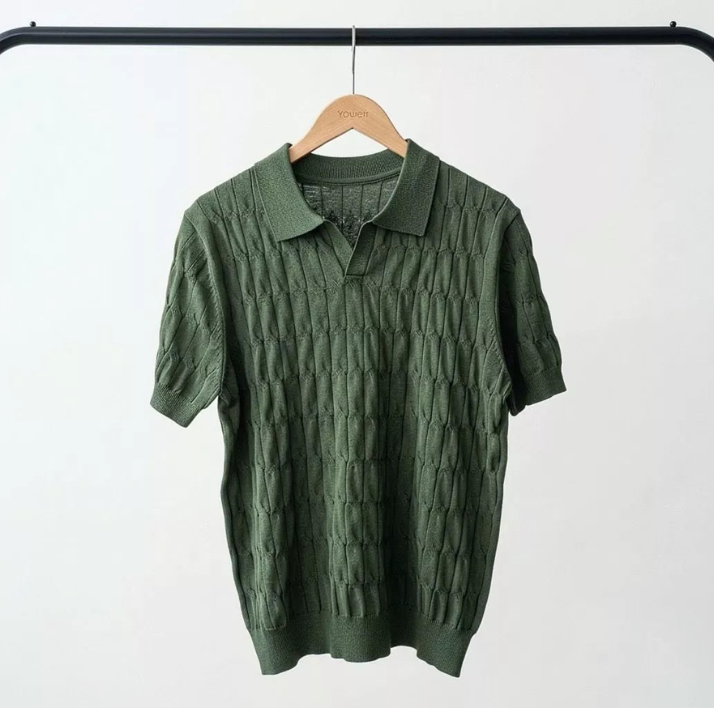 Knitted Jacquard Polo Shirt - Men's Knitted Jacquard Polo | Masculine Classic | Alex Shogun Alex Shogun Men's Clothes