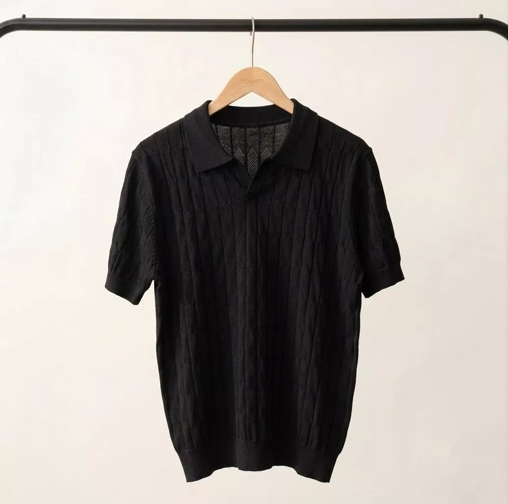 Knitted Jacquard Polo Shirt - Men's Knitted Jacquard Polo | Masculine Classic | Alex Shogun Alex Shogun Men's Clothes