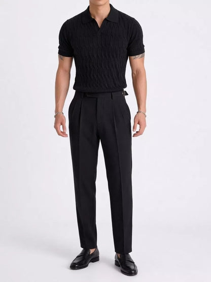 Knitted Jacquard Polo Shirt - Men's Knitted Jacquard Polo | Masculine Classic | Alex Shogun Alex Shogun Men's Clothes