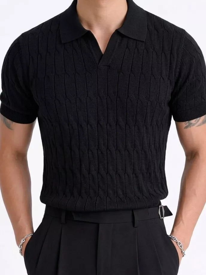 Knitted Jacquard Polo Shirt - Men's Knitted Jacquard Polo | Masculine Classic | Alex Shogun Alex Shogun Men's Clothes