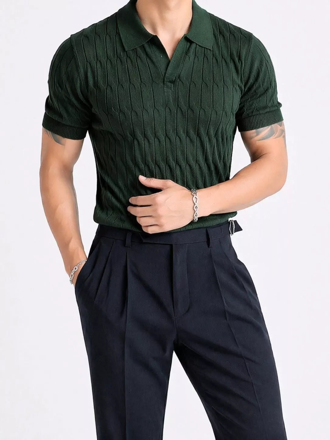 Knitted Jacquard Polo Shirt - Men's Knitted Jacquard Polo | Masculine Classic | Alex Shogun Alex Shogun Men's Clothes