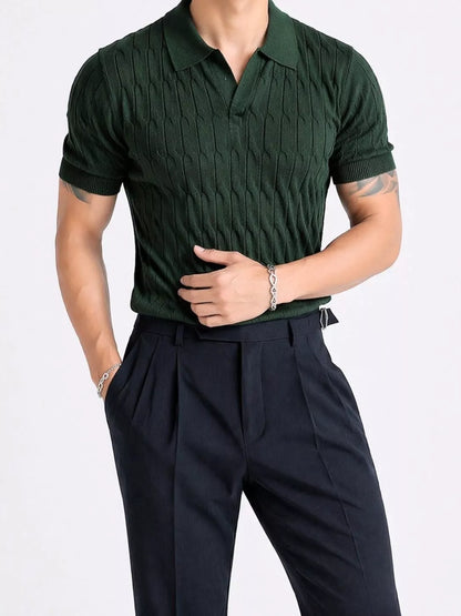 Knitted Jacquard Polo Shirt - Men's Knitted Jacquard Polo | Masculine Classic | Alex Shogun Alex Shogun Men's Clothes
