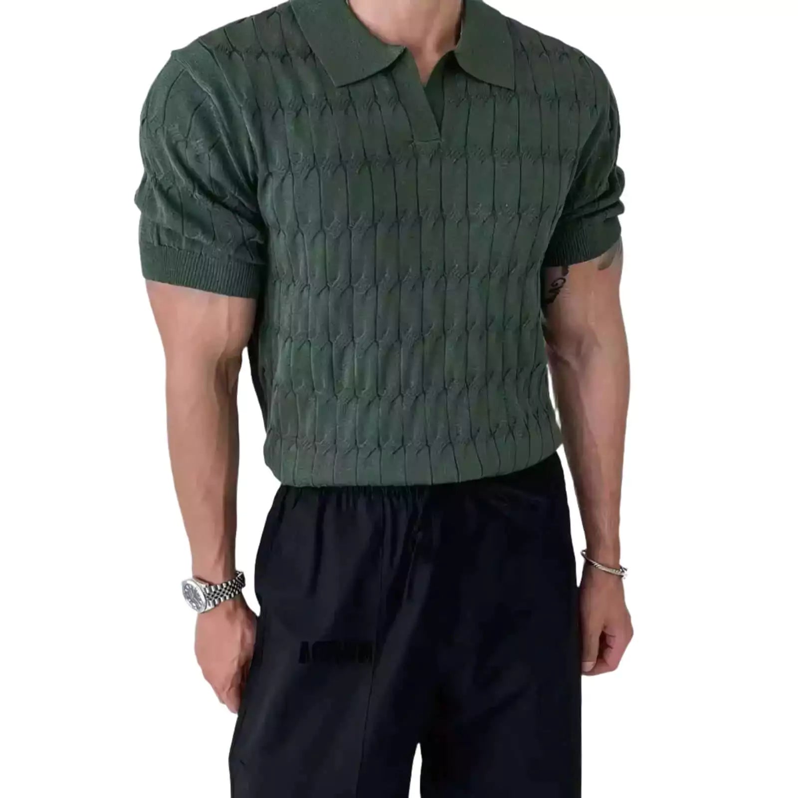 Knitted Jacquard Polo Shirt - Men's Slim Fit Polo Shirt - Knitted Jacquard, Breathable Alex Shogun Men's Clothes