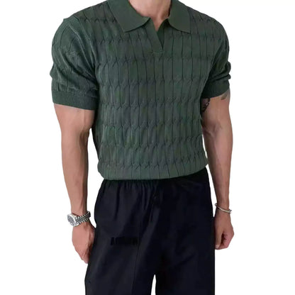 Knitted Jacquard Polo Shirt - Men's Slim Fit Polo Shirt - Knitted Jacquard, Breathable Alex Shogun Men's Clothes
