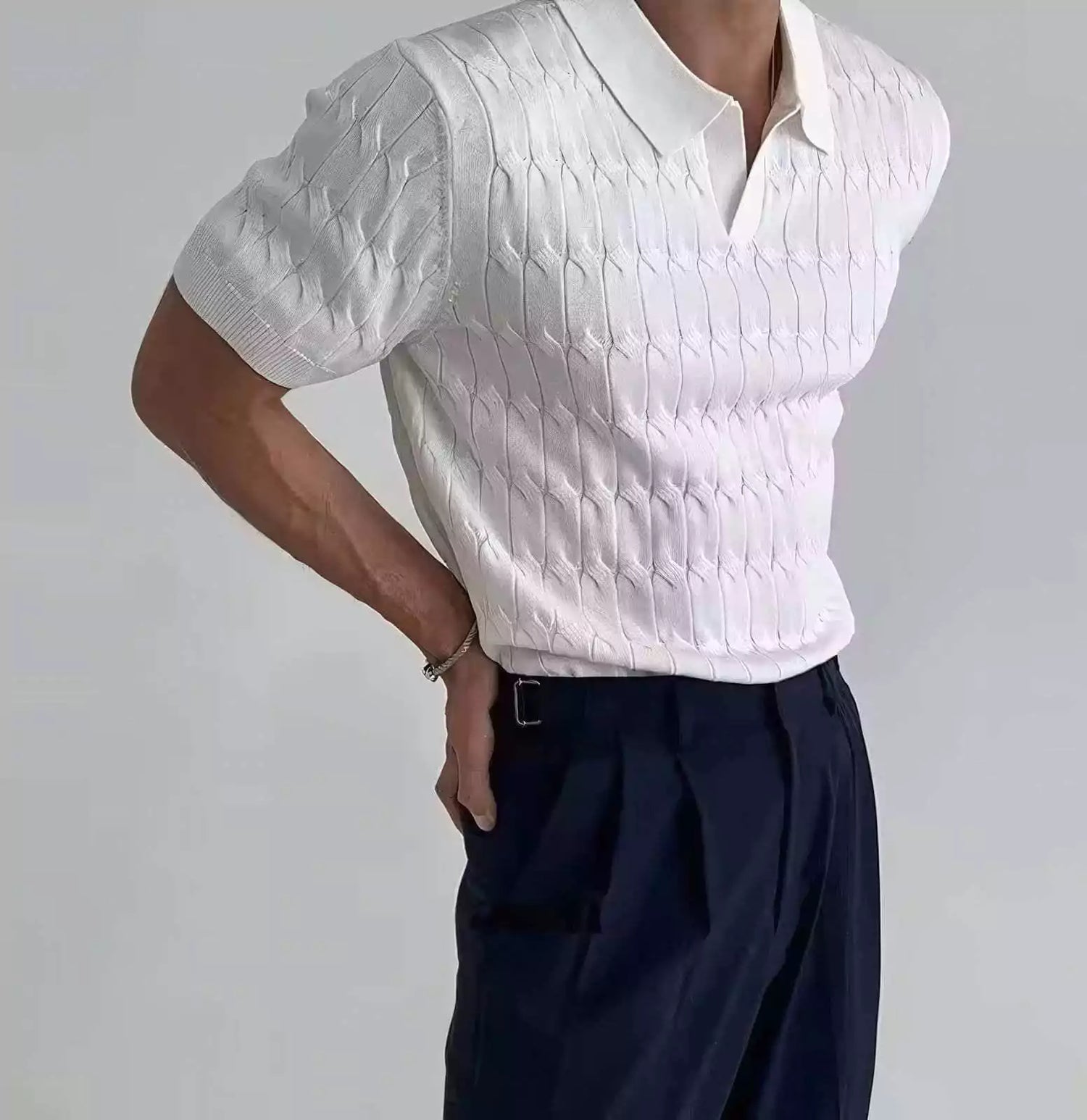 Knitted Jacquard Polo Shirt -  #  Polo Men's Slim Fit Polo Shirt - Knitted Jacquard, Breathable  Men's Knitted Jacquard polo shirt! Breathable keeps you cool, while the slim fit flatters. Short sleeves for all Seasons. Effortless Old money Korean style!