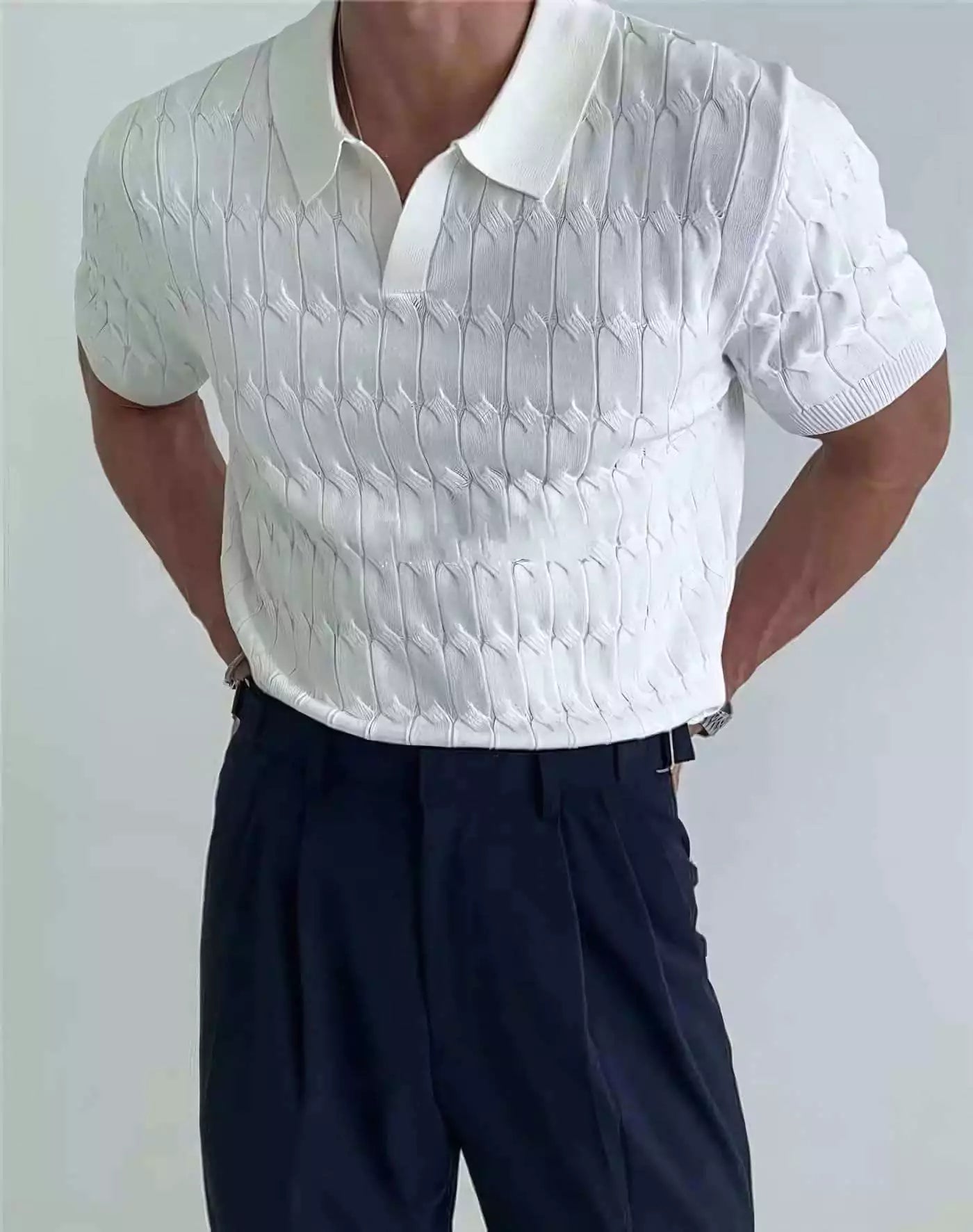 Knitted Jacquard Polo Shirt - Men's Slim Fit Polo Shirt - Knitted Jacquard, Breathable Alex Shogun Men's Clothes