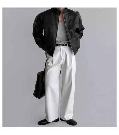 Maverick Leather Jacket - Men's Leather Bomber Jacket | Dark Stand Collar | Alex Shogun Alex Shogun Men's Clothes