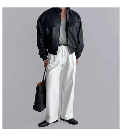Maverick Leather Jacket - Men's Leather Bomber Jacket | Dark Stand Collar | Alex Shogun Alex Shogun Men's Clothes
