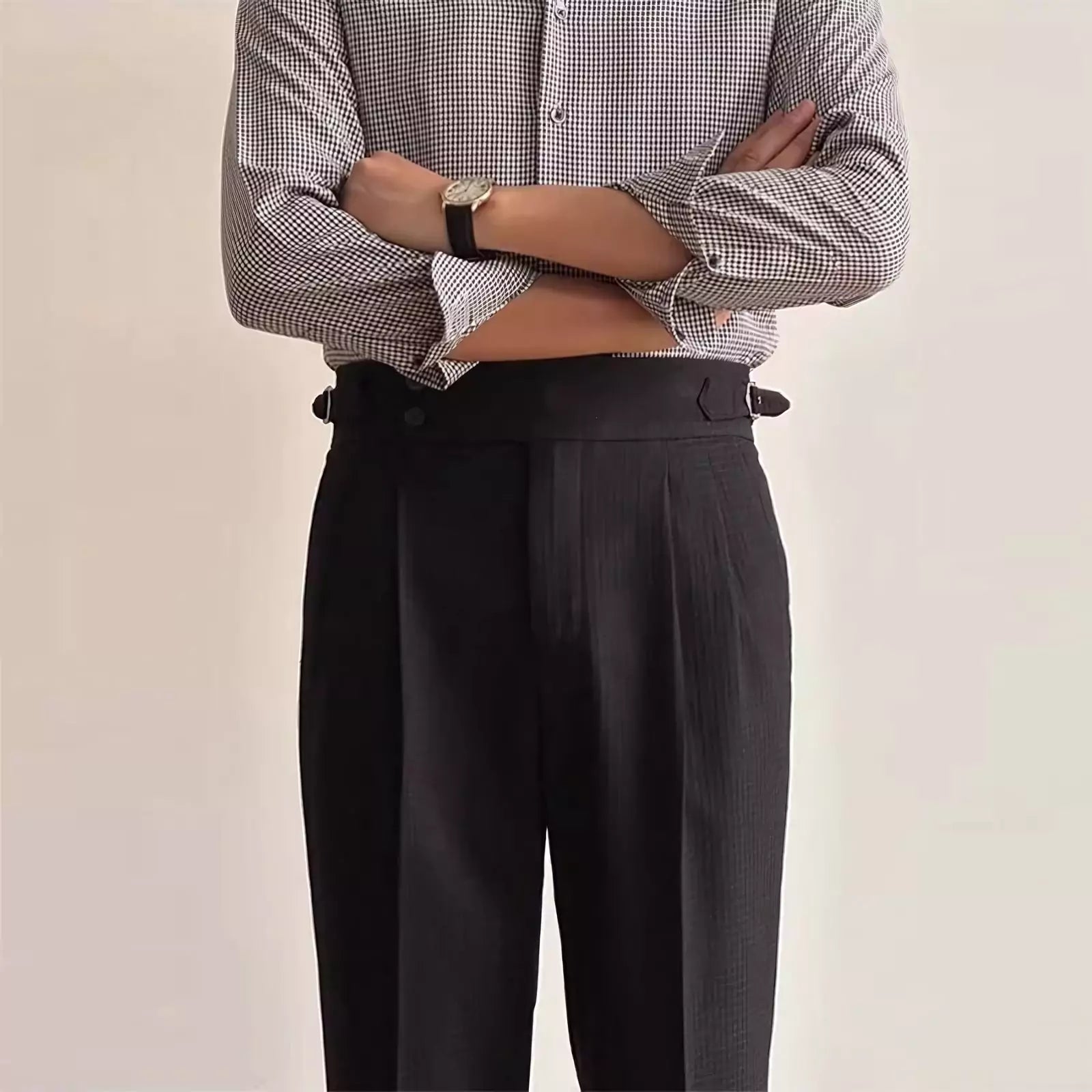 Men's High-Waist Waffle Knit Trousers - Shop Comfort Men's High-Waist Pants - Stylish for Old Money Style Alex Shogun Men's Clothes