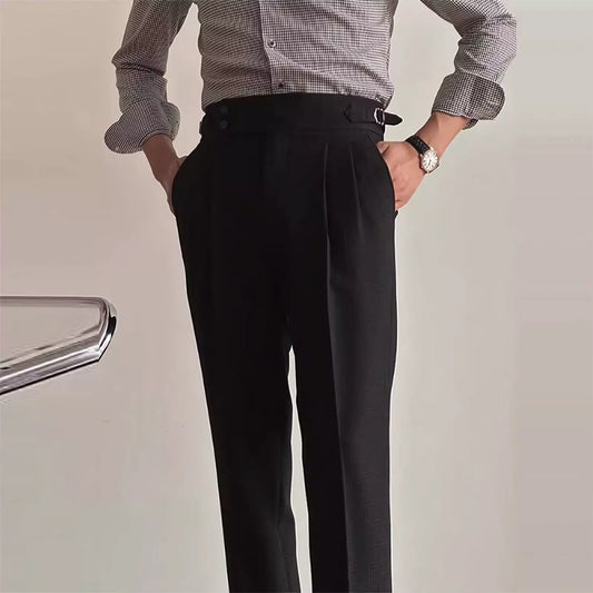 Men's High-Waist Waffle Knit Trousers - Shop Comfort Men's High-Waist Pants - Stylish for Old Money Style Alex Shogun Men's Clothes