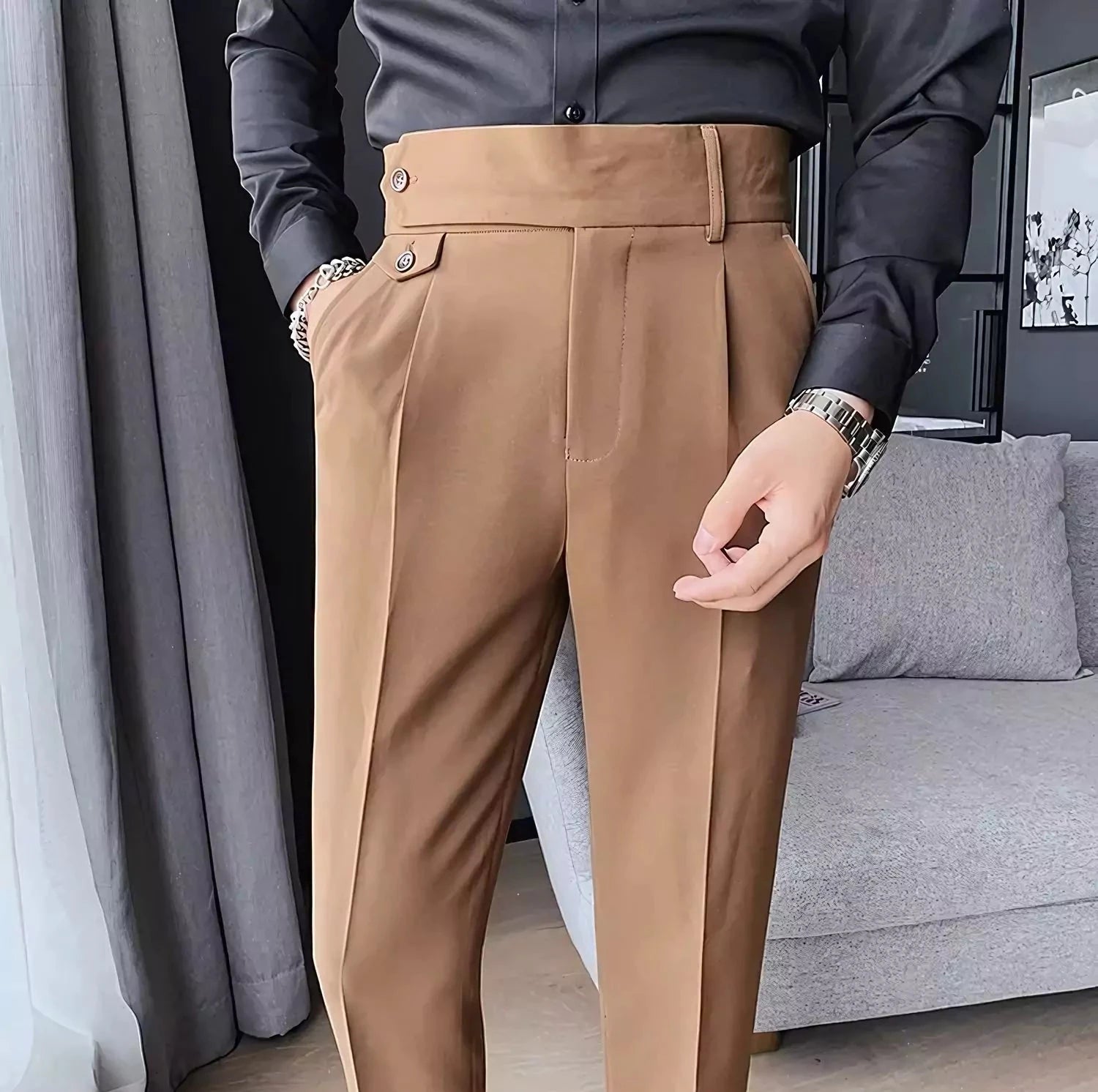Modern 1 button Waist Suit Trousers - Men's Modern Suit Trousers, Stylish Dress Pants All-Day Comfort Alex Shogun Men's Clothes