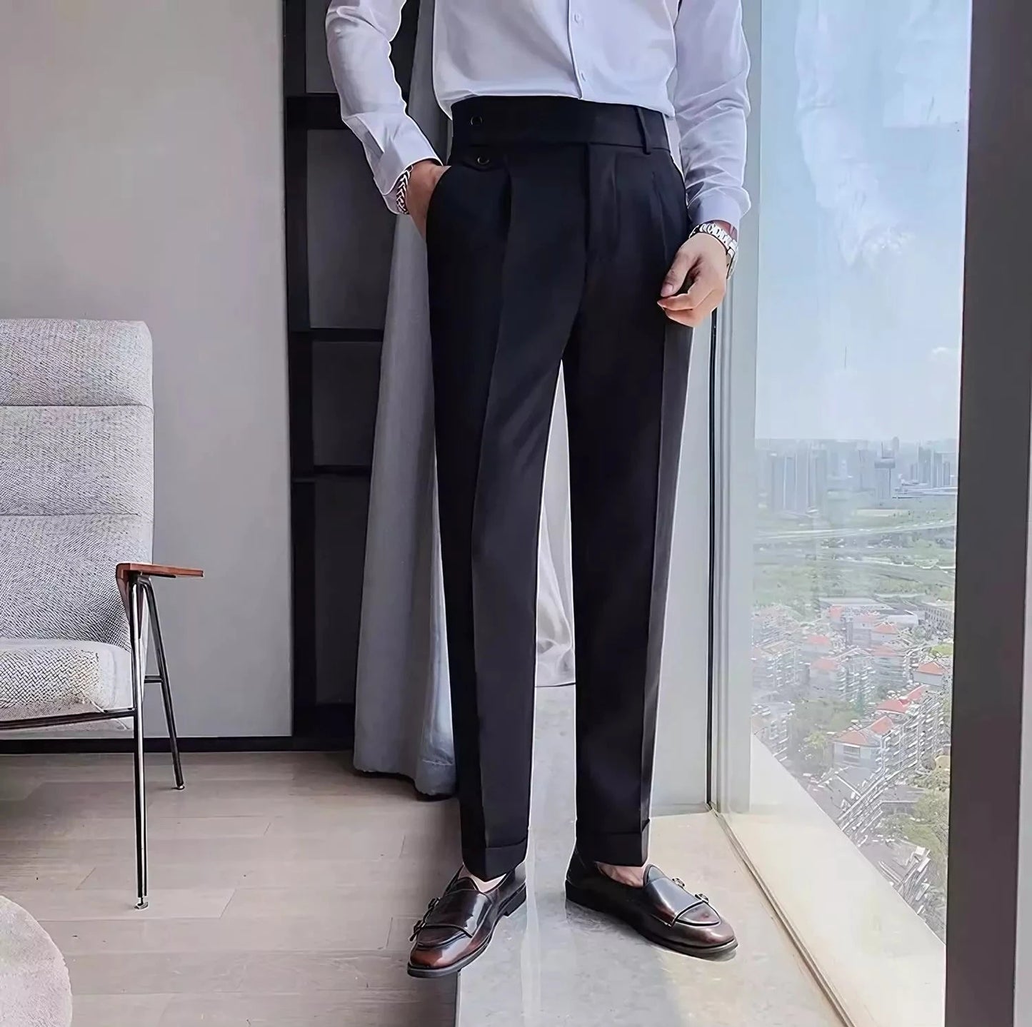 Modern 1 button Waist Suit Trousers - Men's Modern Suit Trousers, Stylish Dress Pants All-Day Comfort Alex Shogun Men's Clothes