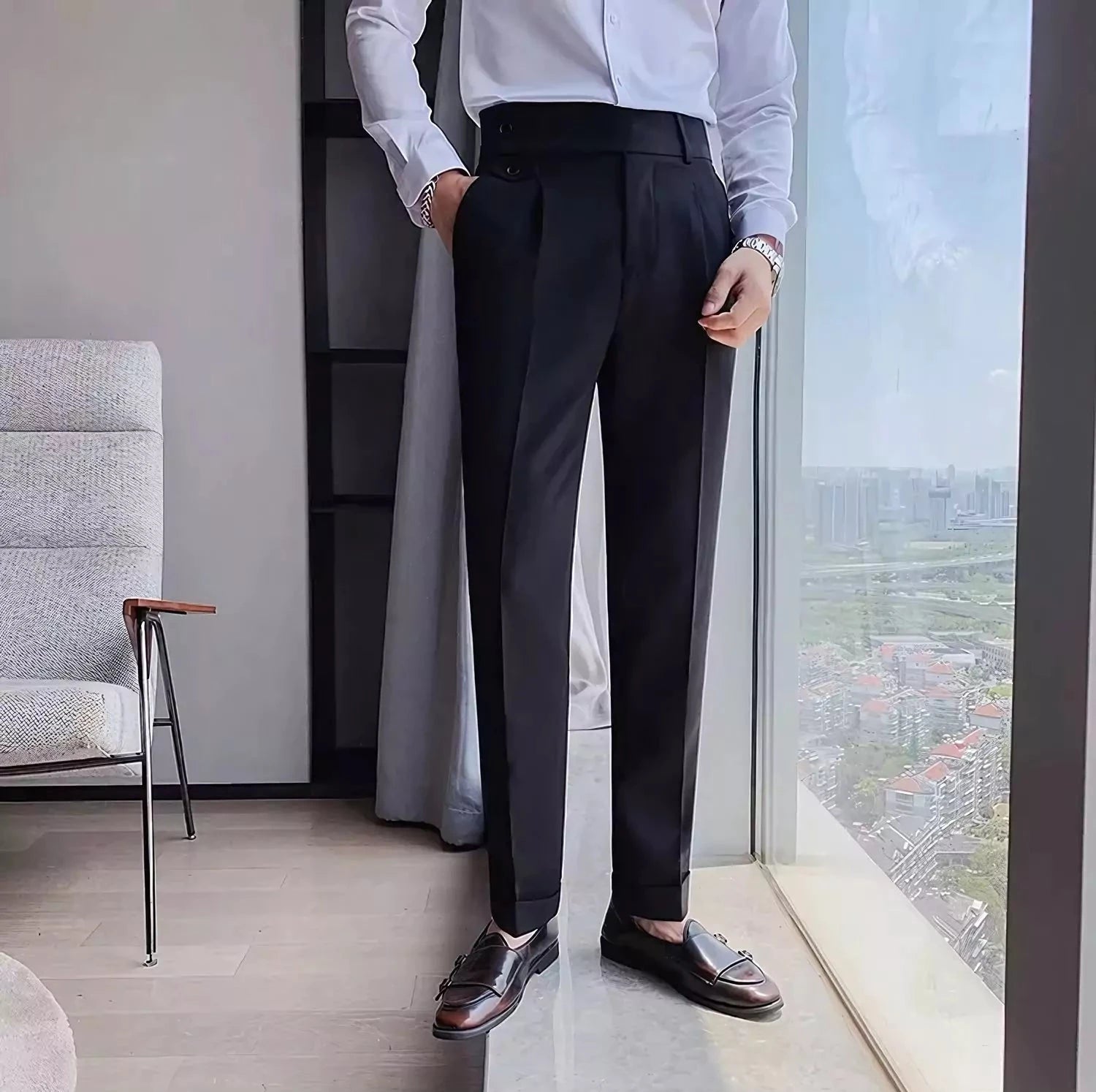 Modern 1 button Waist Suit Trousers - Men's Modern Suit Trousers, Stylish Dress Pants All-Day Comfort Alex Shogun Men's Clothes