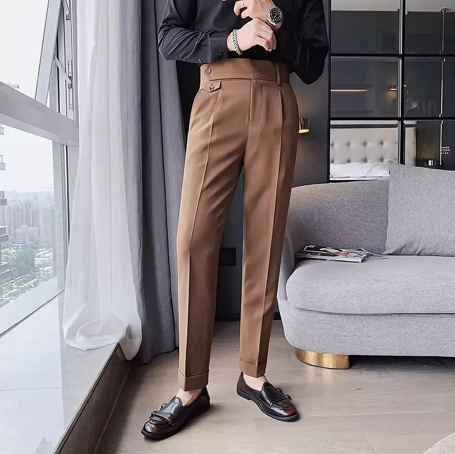 Modern 1 button Waist Suit Trousers - Men's Modern Suit Trousers, Stylish Dress Pants All-Day Comfort Alex Shogun Men's Clothes
