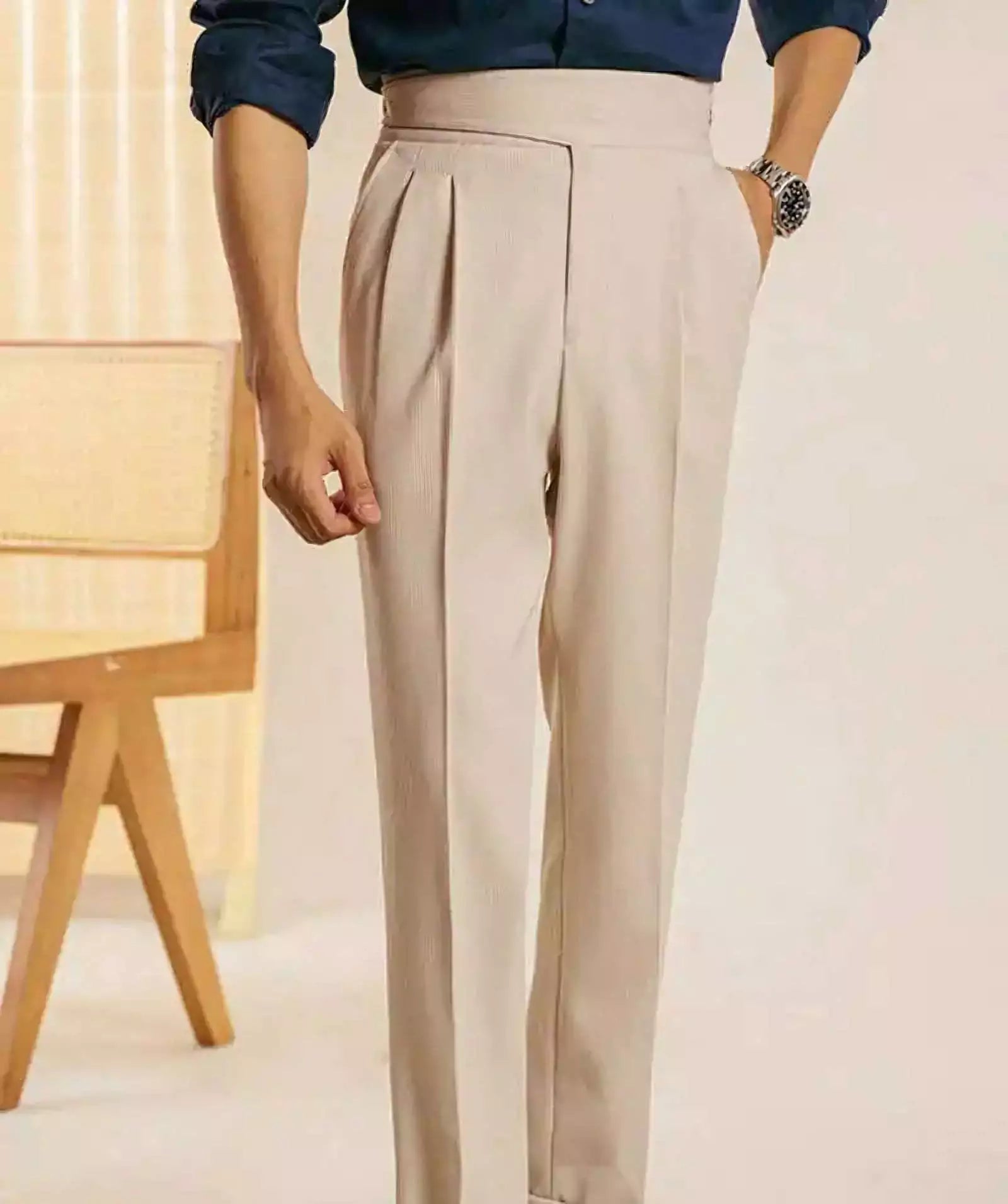 Milano High-Waist Dress Pants - Opulent Stripe Trousers | Timeless Elegance, Striped Pants Alex Shogun Men's Clothes
