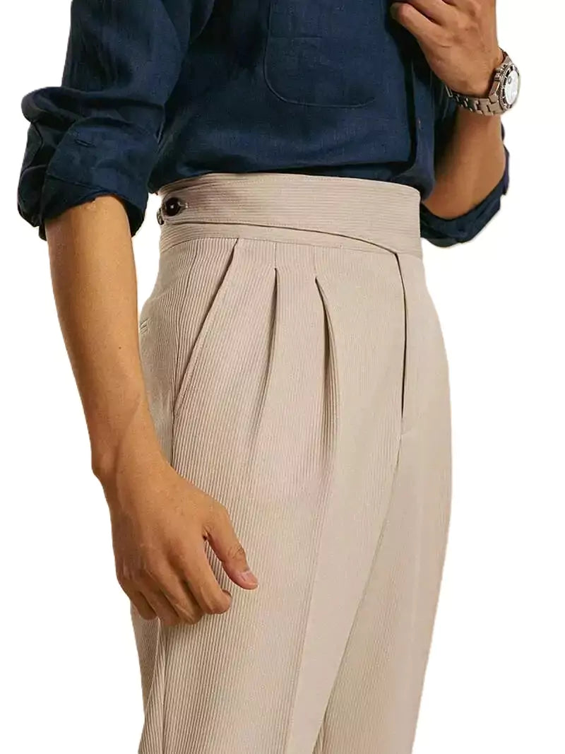 Milano High-Waist Dress Pants - Opulent Stripe Trousers | Timeless Elegance, Striped Pants Alex Shogun Men's Clothes