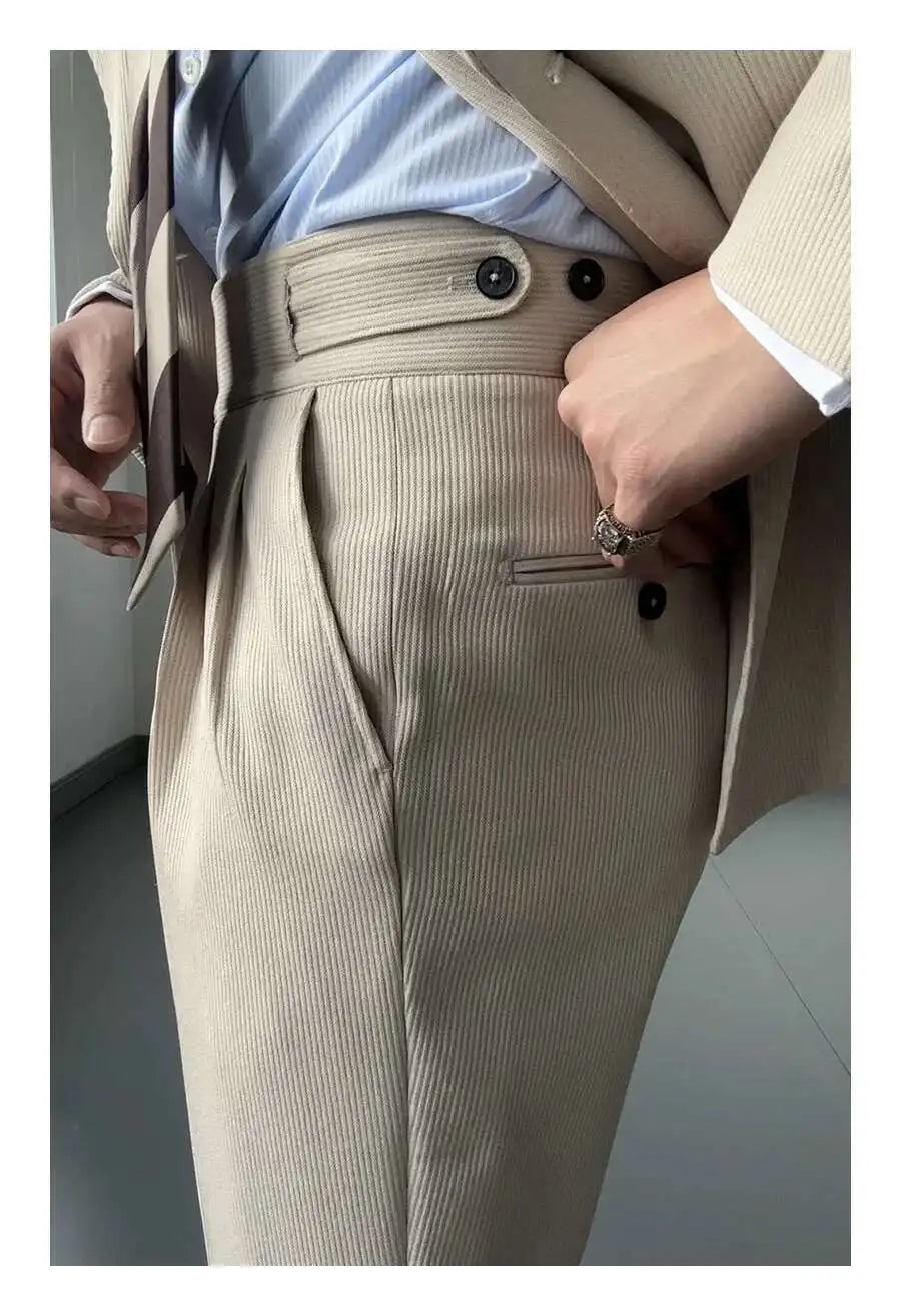 Milano High-Waist Dress Pants - Opulent Stripe Trousers | Timeless Elegance, Striped Pants Alex Shogun Men's Clothes