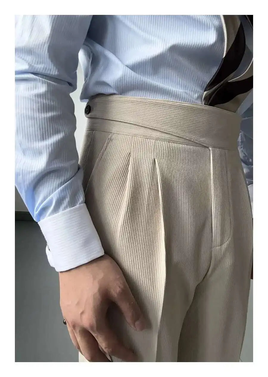 Milano High-Waist Dress Pants - Opulent Stripe Trousers | Timeless Elegance, Striped Pants Alex Shogun Men's Clothes