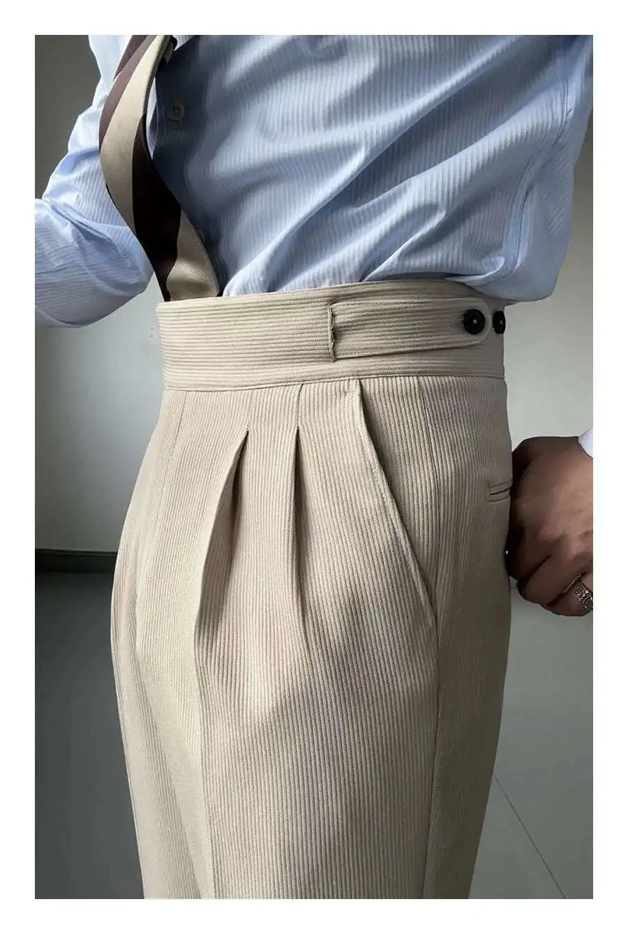 Milano High-Waist Dress Pants - Opulent Stripe Trousers | Timeless Elegance, Striped Pants Alex Shogun Men's Clothes