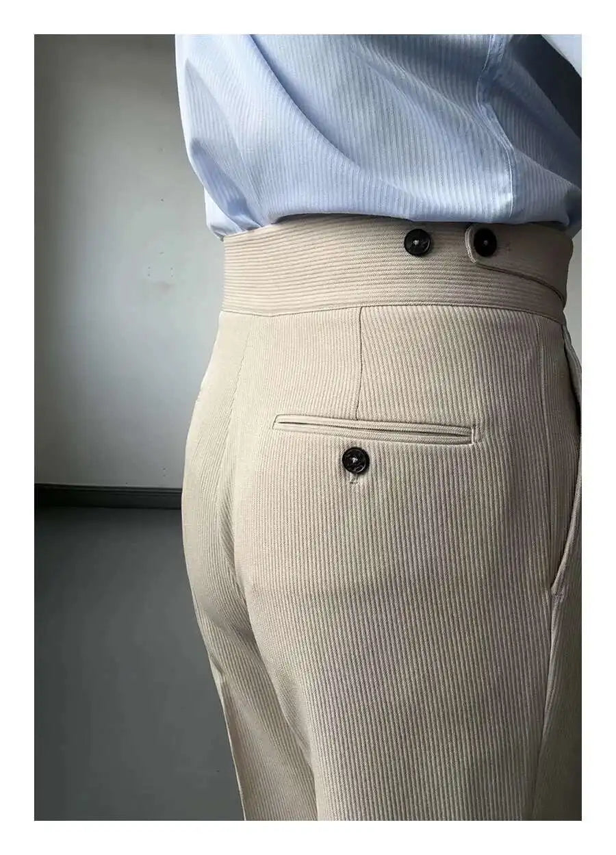 Milano High-Waist Dress Pants - Opulent Stripe Trousers | Timeless Elegance, Striped Pants Alex Shogun Men's Clothes