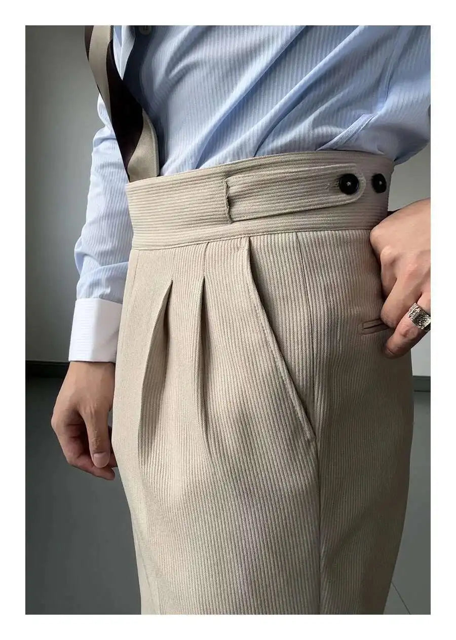 Milano High-Waist Dress Pants - Opulent Stripe Trousers | Timeless Elegance, Striped Pants Alex Shogun Men's Clothes