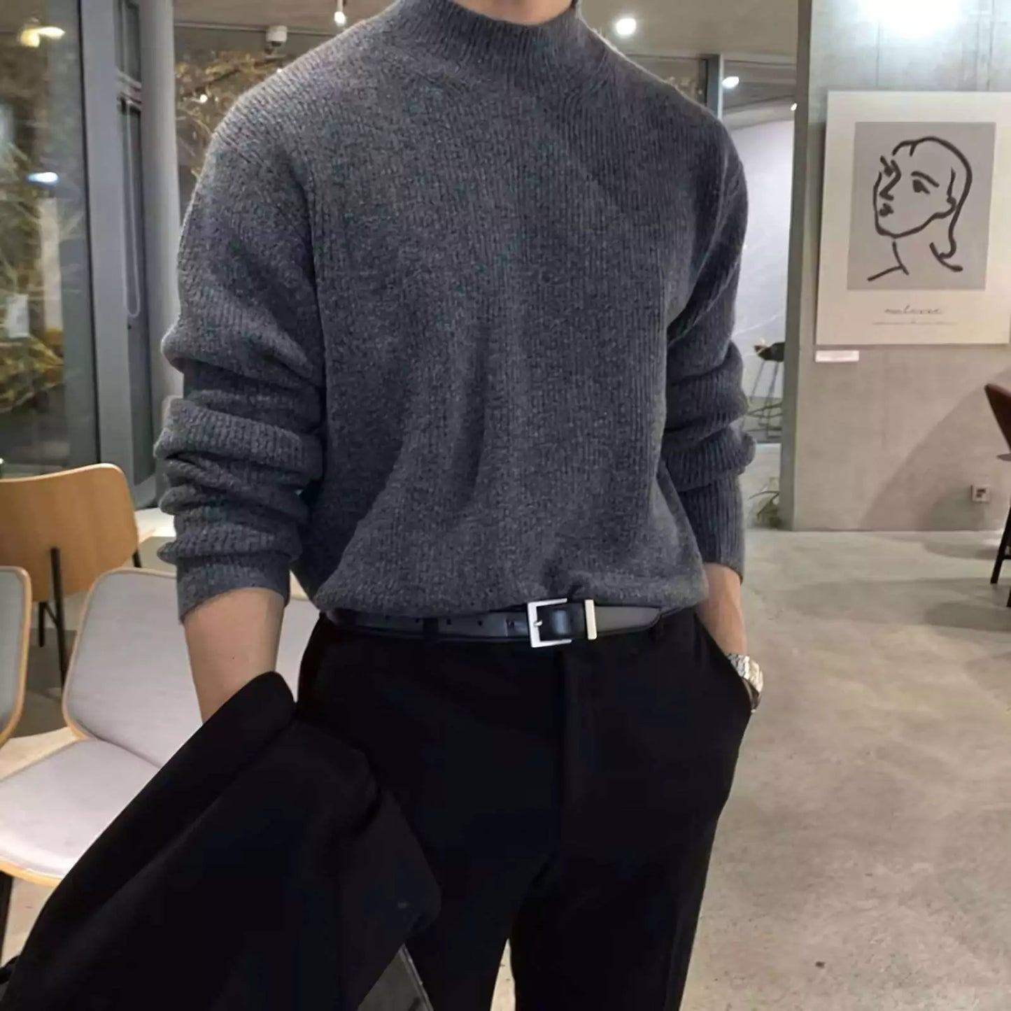 Minimalist Mock Neck Sweater - Men's Mock Neck Sweater | Dark Minimalist Knitwear | Alex Shogun Alex Shogun Men's Clothes