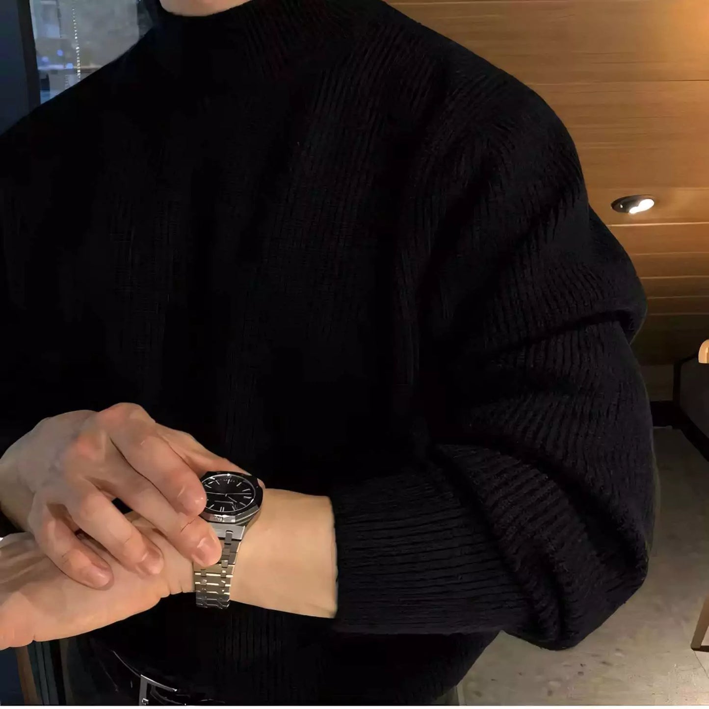 Minimalist Mock Neck Sweater - Men's Mock Neck Sweater | Dark Minimalist Knitwear | Alex Shogun Alex Shogun Men's Clothes