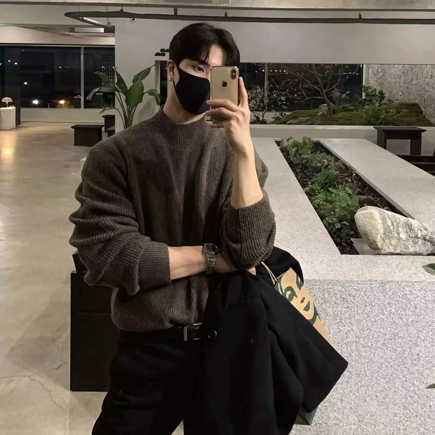 Minimalist Mock Neck Sweater - Men's Mock Neck Sweater | Dark Minimalist Knitwear | Alex Shogun Alex Shogun Men's Clothes