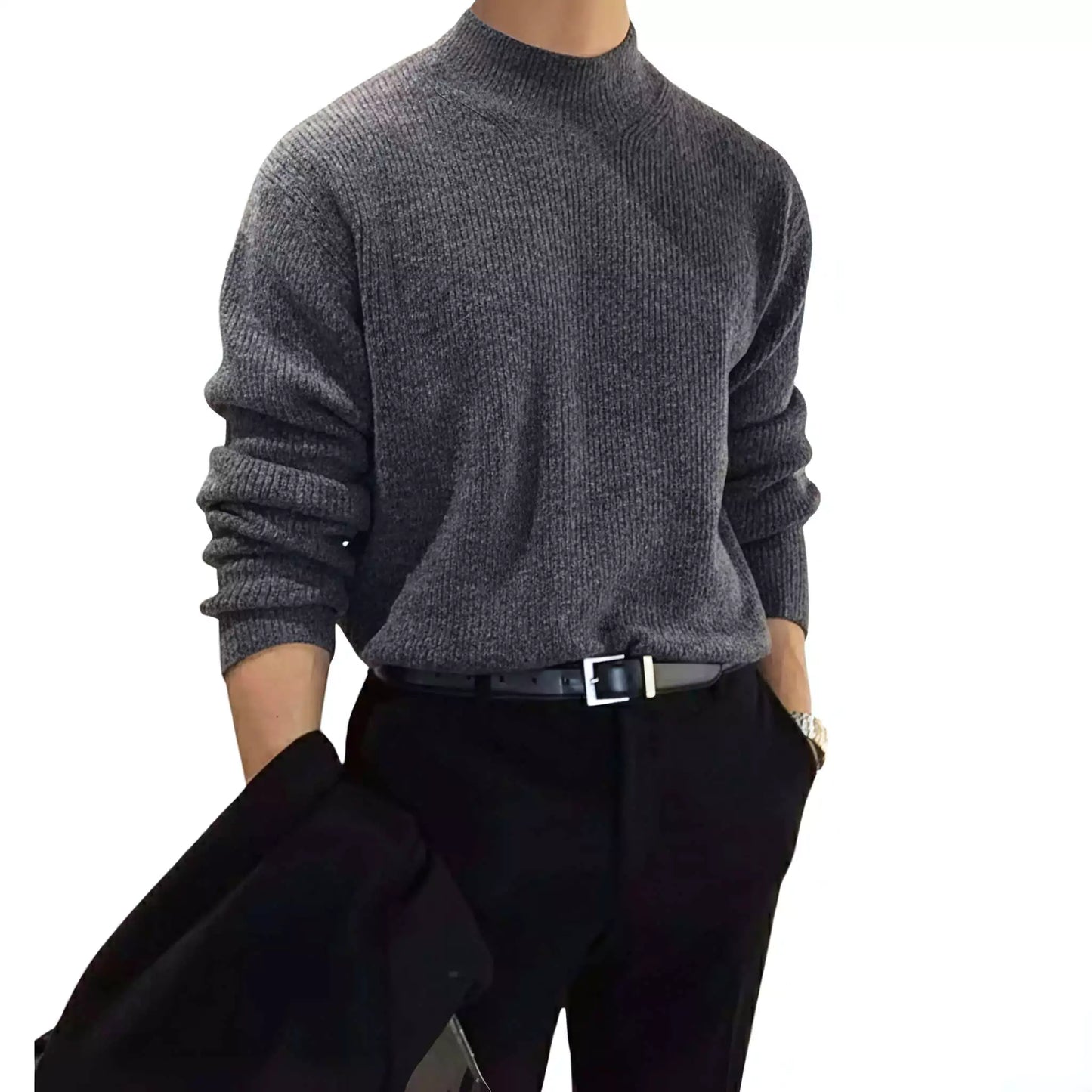 Minimalist Mock Neck Sweater - Men's Mock Neck Sweater | Dark Minimalist Knitwear | Alex Shogun Alex Shogun Men's Clothes