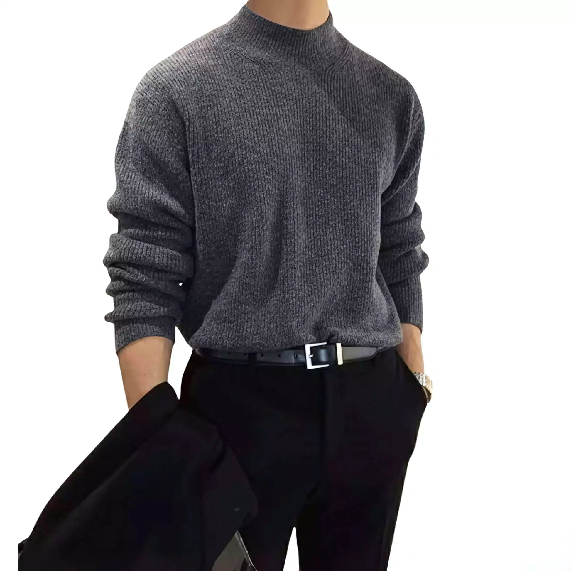 Minimalist Mock Neck Sweater - Men's Mock Neck Sweater | Dark Minimalist Knitwear | Alex Shogun Alex Shogun Men's Clothes