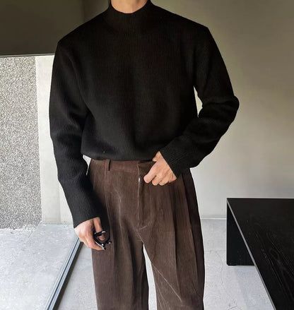 Minimalist Mock Neck Sweater - Men's Mock Neck Sweater | Dark Minimalist Knitwear | Alex Shogun Alex Shogun Men's Clothes