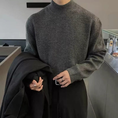 Minimalist Mock Neck Sweater - Men's Mock Neck Sweater | Dark Minimalist Knitwear | Alex Shogun Alex Shogun Men's Clothes
