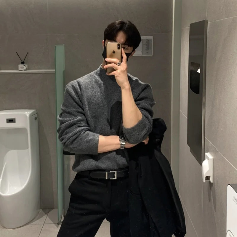 Modern Minimalist Sweater - Stay Cozy This Winter with Men's Stand Collar Sweater High-Quality Alex Shogun Men's Clothes