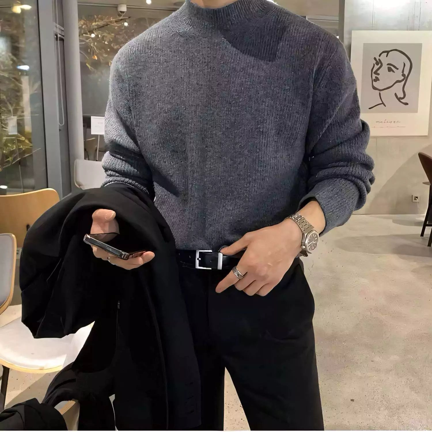 Modern Minimalist Sweater - Stay Cozy This Winter with Men's Stand Collar Sweater High-Quality Alex Shogun Men's Clothes