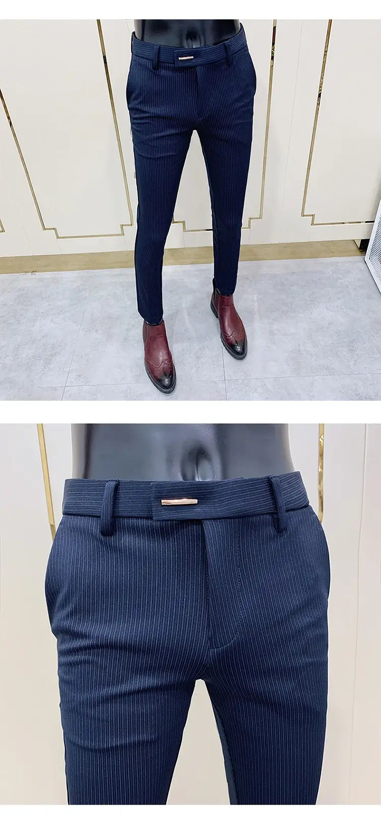 Modern Pinstripes Dress Trousers - Men's Pinstripe Dress Trousers | Dark Tailored Fit | Alex Shogun Alex Shogun Men's Clothes