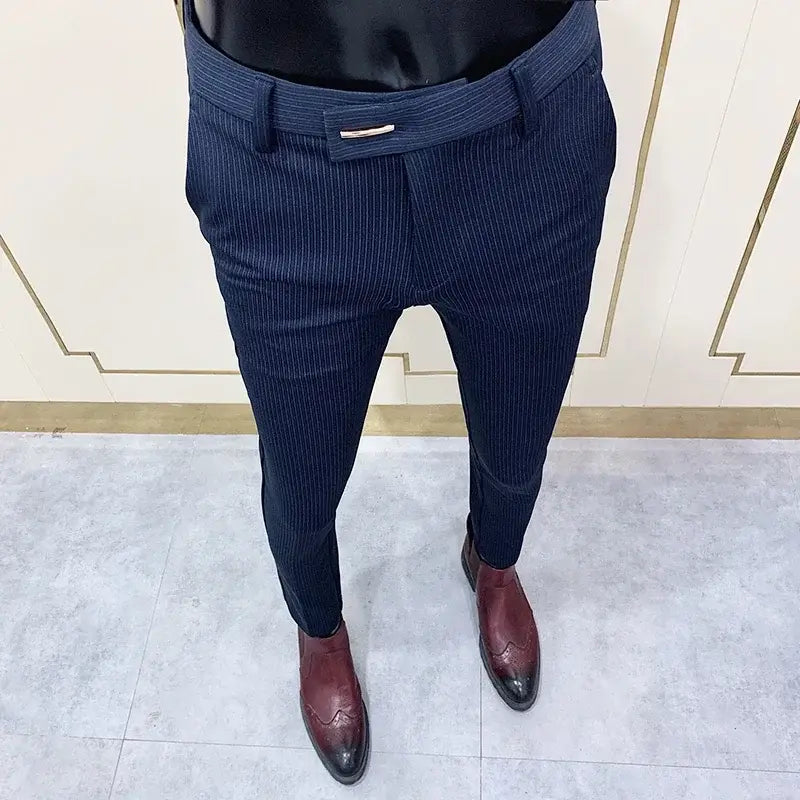 Modern Pinstripes Dress Trousers - Men's Pinstripe Dress Trousers | Dark Tailored Fit | Alex Shogun Alex Shogun Men's Clothes