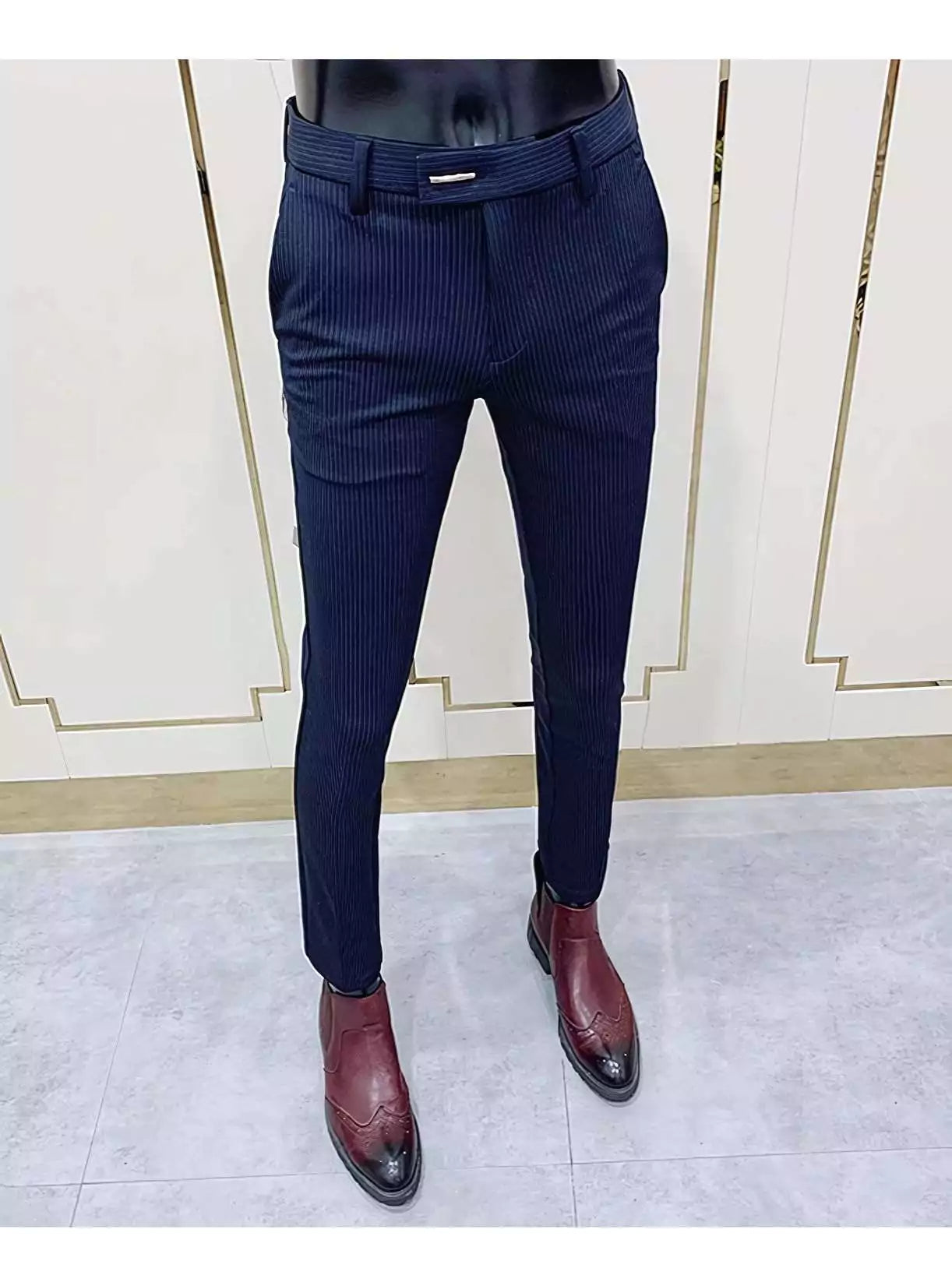 Modern Pinstripes Dress Trousers - Men's Pinstripe Dress Trousers | Dark Tailored Fit | Alex Shogun Alex Shogun Men's Clothes