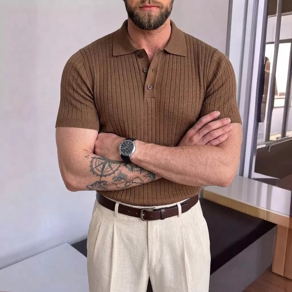 Old World Knit Polo Shirt - Men's Classic Knitted Polo Shirt | Retro Classic Style | Alex Shogun Alex Shogun Men's Clothes