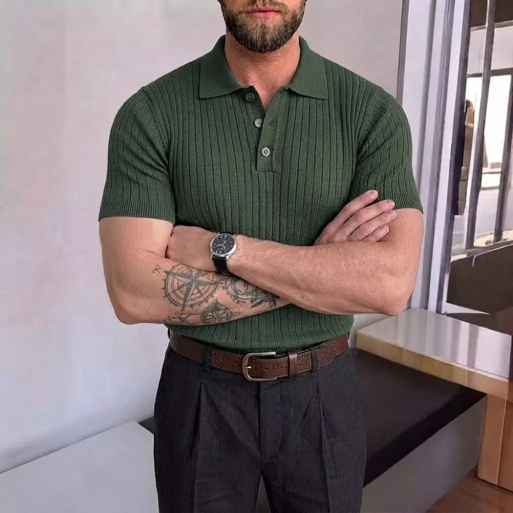 Old World Knit Polo Shirt - Men's Classic Knitted Polo Shirt | Retro Classic Style | Alex Shogun Alex Shogun Men's Clothes