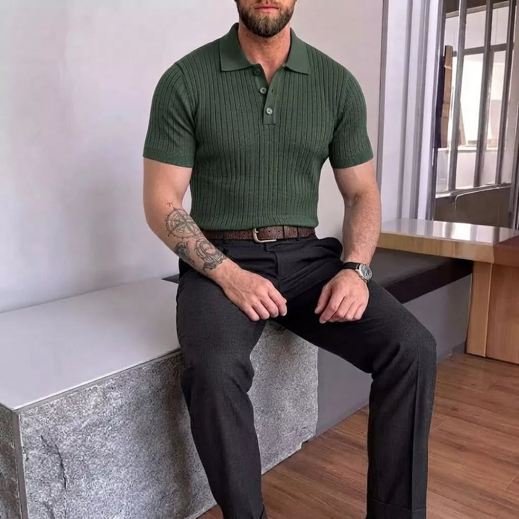 Old World Knit Polo Shirt - Men's Classic Knitted Polo Shirt | Retro Classic Style | Alex Shogun Alex Shogun Men's Clothes