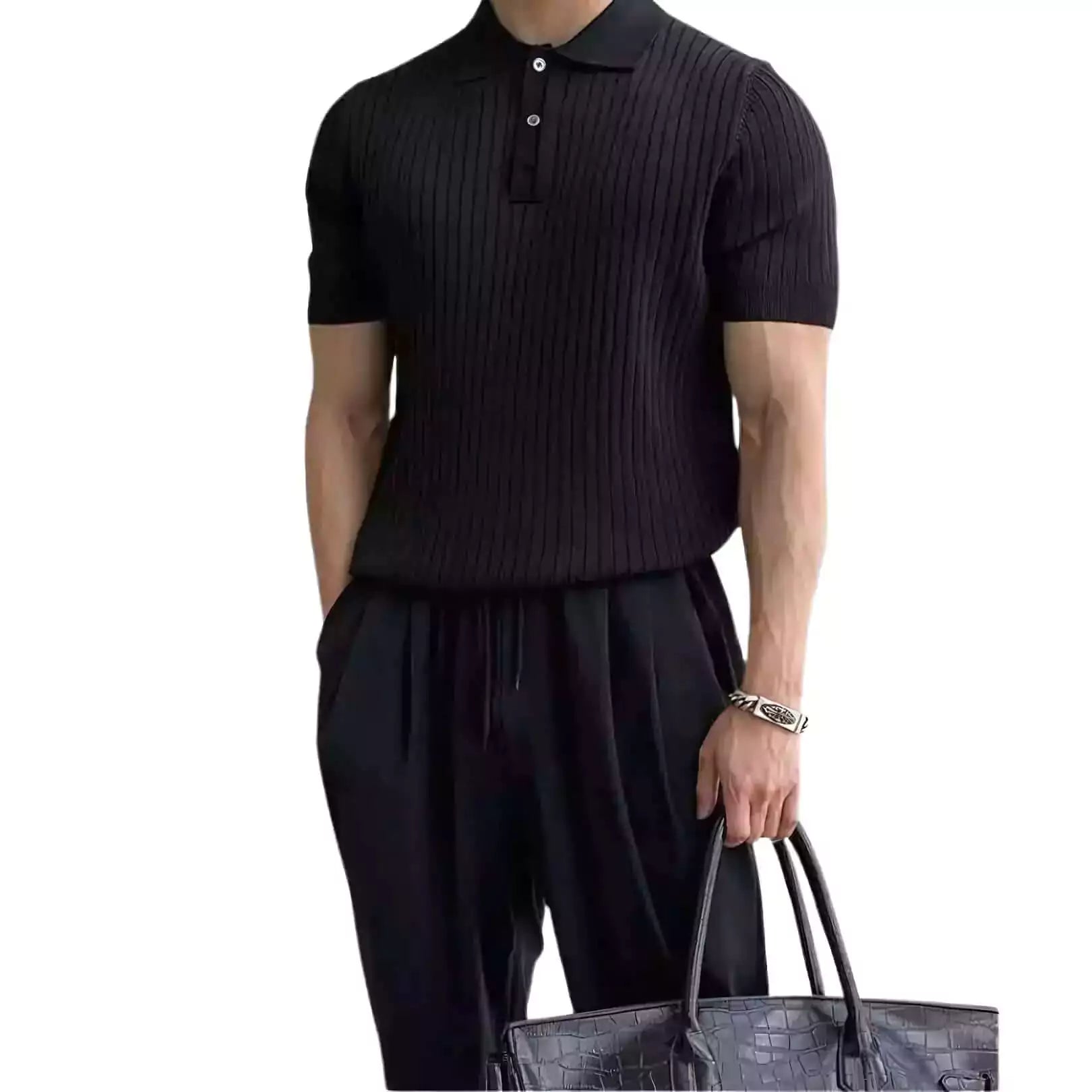 Old World Knit Polo Shirt - Retro Knit Polo: Vintage (OldMoney) Style & Modern Comfort Easy Care Alex Shogun Men's Clothes