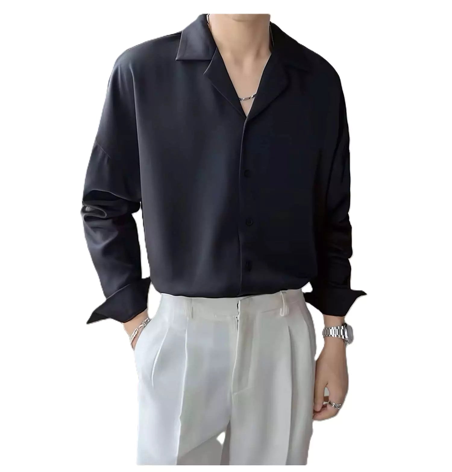 Oslo Grand Arc-Collar Shirt - Men's Oversized Overshirt | Long Sleeve Premium Twill | Alex Shogun Alex Shogun Men's Clothes