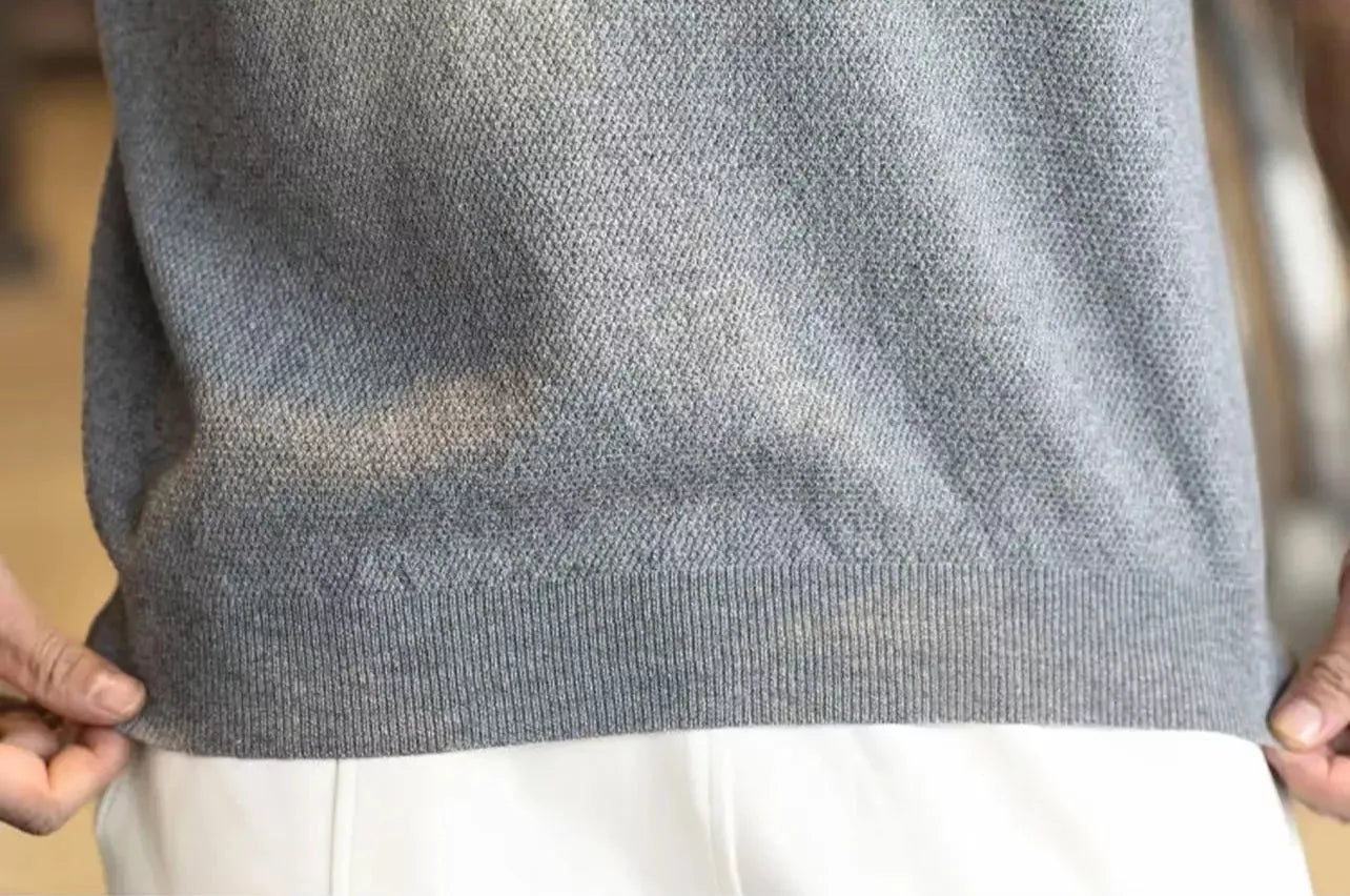 Ribbed V-Neck Knit Tee — White / Apricot / Black / Grey - Alex Shogun Men's Clothes