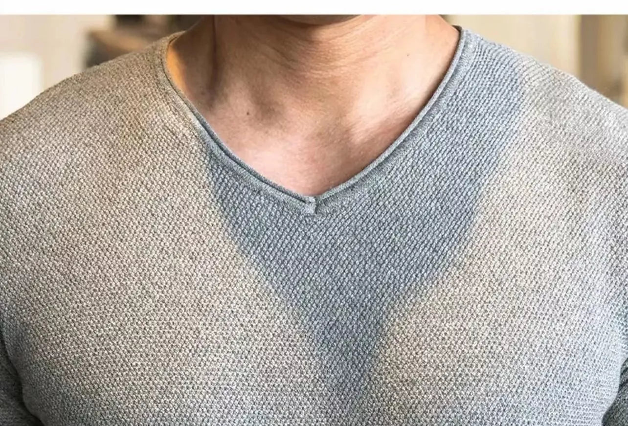Ribbed V-Neck Knit Tee — White / Apricot / Black / Grey - Alex Shogun Men's Clothes