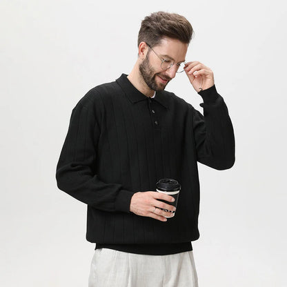Polo Collar Sweater Vertical Ribbed - Polo Collar Sweater Vertical Ribbed Alex Shogun Men's Clothes